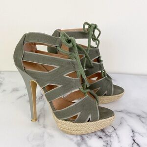Colin Stuart Olive Green Lace-Up Espadrille Heels